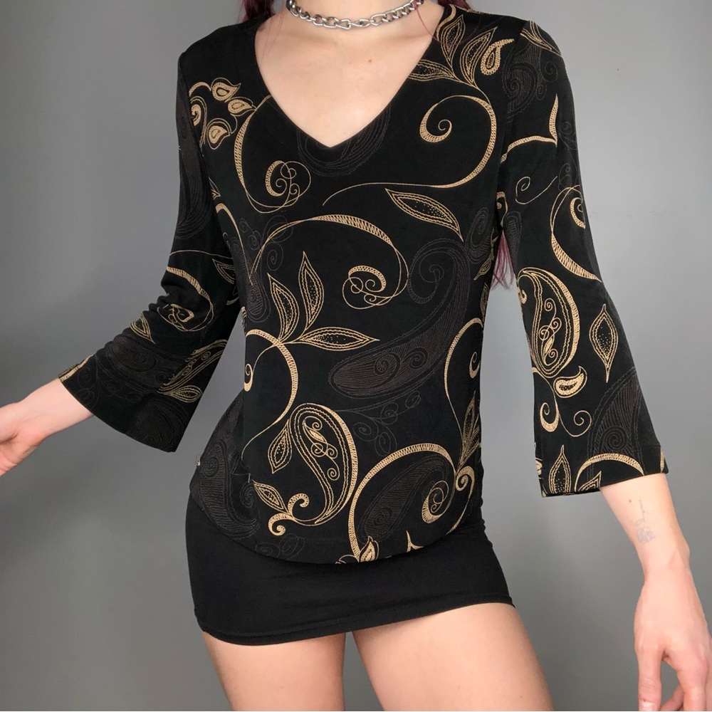 Y2K Whimsical Abstract Bell Sleeve Top